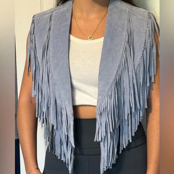 🔥ASOS Light Blue Suede collar with Fringe - Picture 6 of 11